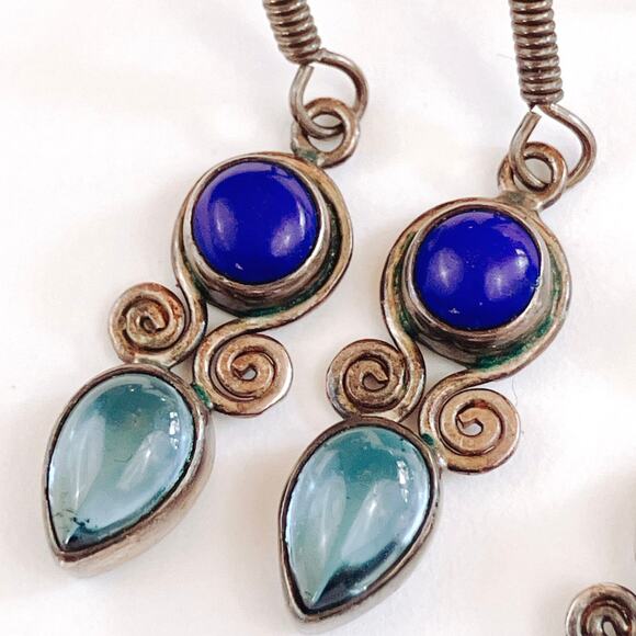 VTG Sterling Silver Pendant Necklace & Earrings Set, Topaz & Glass Stones, Y2K - Picture 6 of 12